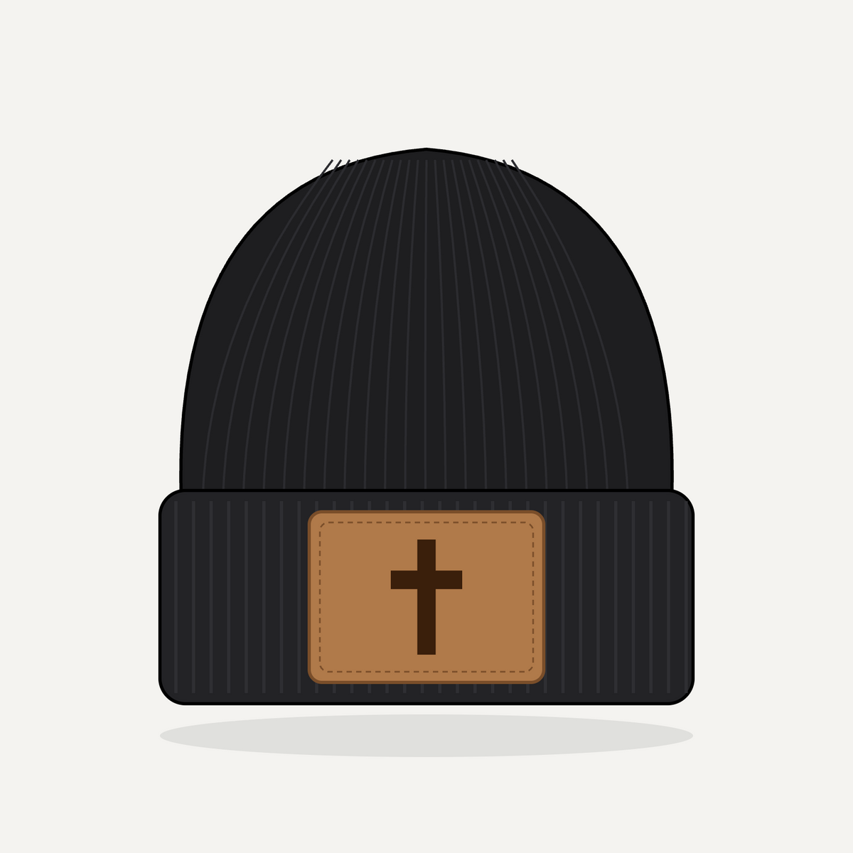 Leather Patch Beanie - Cross