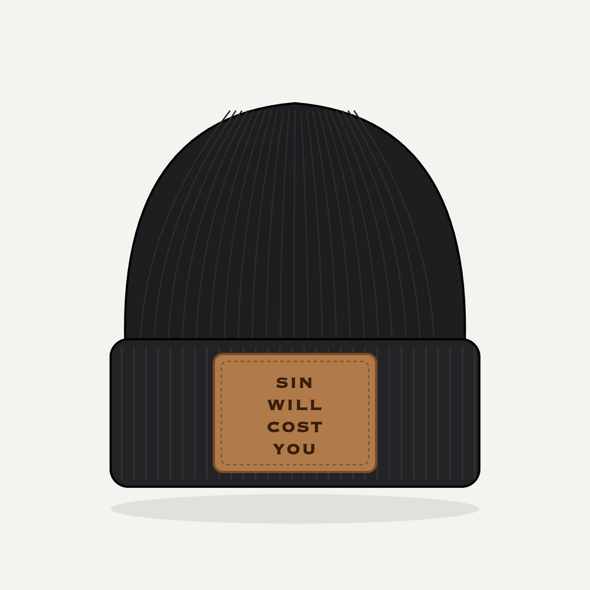 Leather Patch Beanie - Sin Will Cost You
