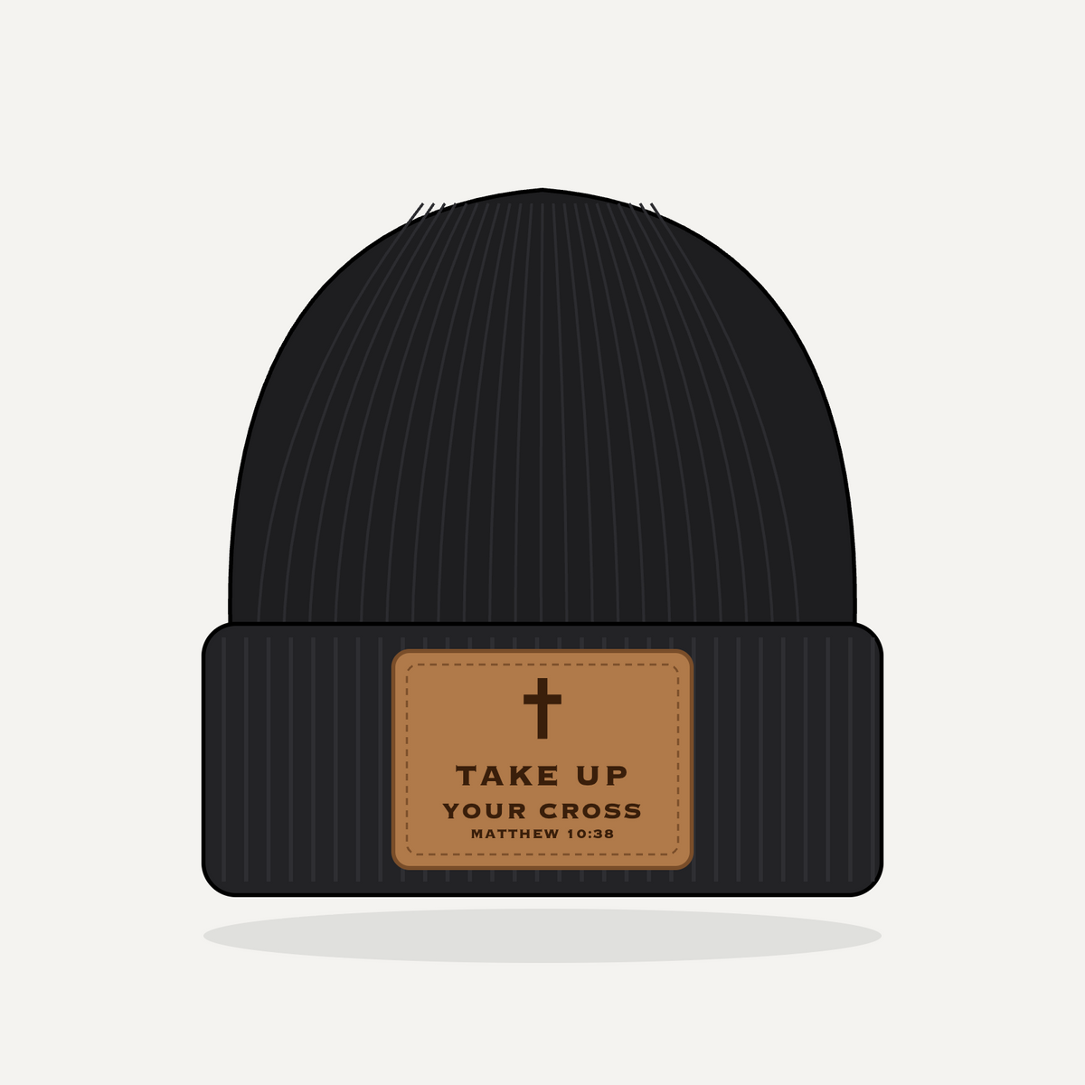 Leather Patch Beanie - Take Up Your Cross